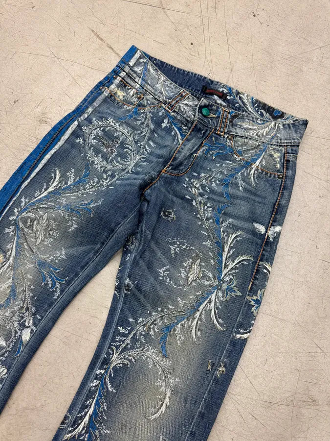 SS2006 Roberto Cavalli Blue Denim Floral Faded Denim Jeans HRUmJln 8