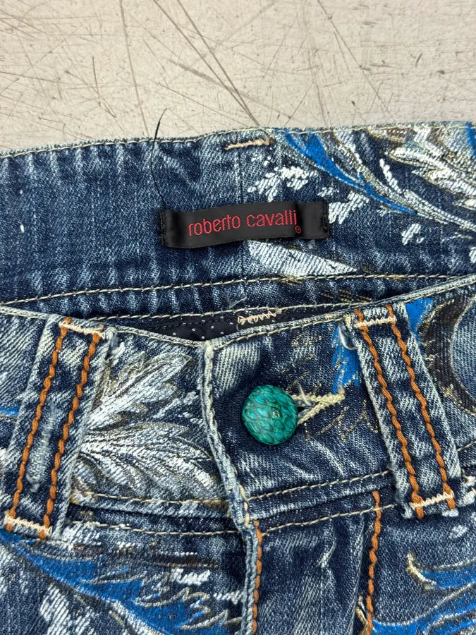 SS2006 Roberto Cavalli Blue Denim Floral Faded Denim Jeans HRUmJln 9