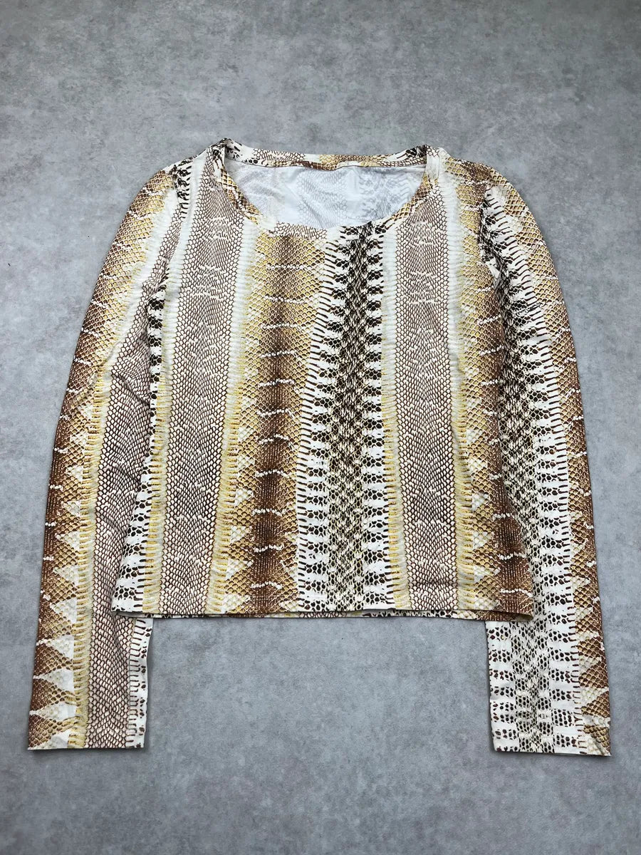 SS2006 Roberto Cavalli Snake Print Beige Longsleeve wwMYaAU 1