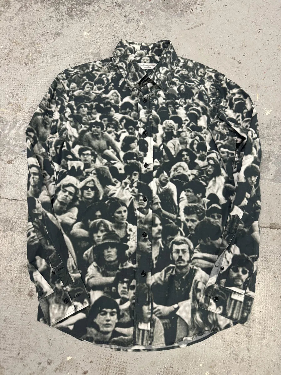SS2006 Yves Saint Laurent Black & White Crowd Human Shirt gECnZvT 3