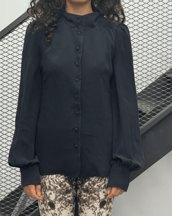 SS2007 Balenciaga Black Silk Button-Up Blouse Shirt UVKiKGr 0