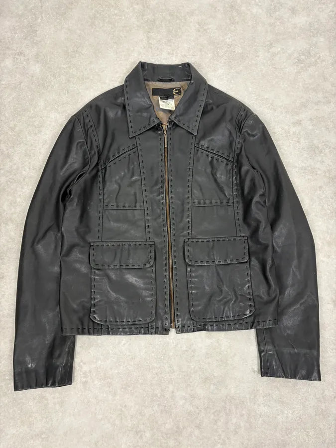 SS2007 Cavalli Black Imperial Leather Jacket onyeoba 0