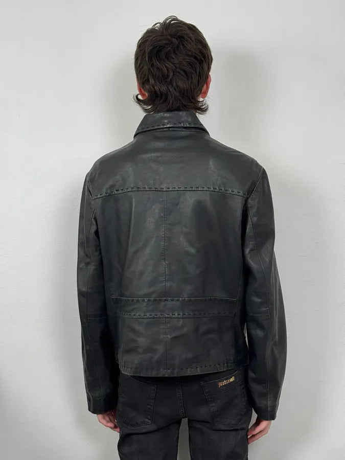 SS2007 Cavalli Black Imperial Leather Jacket onyeoba 2