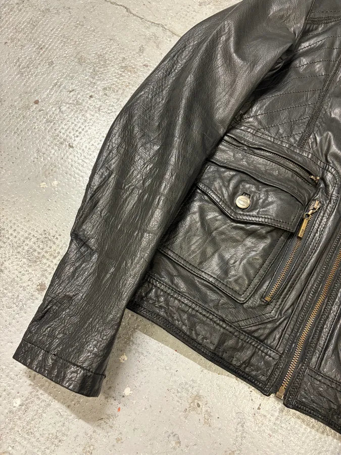 SS2007 Cavalli Black Mafia Leather Jacket panzxVE 7