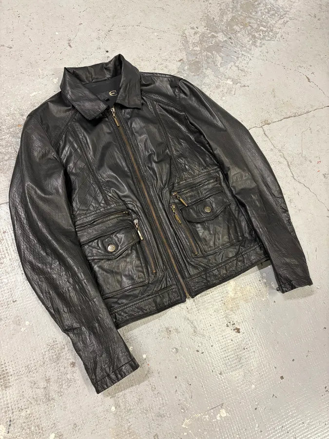 SS2007 Cavalli Black Mafia Leather Jacket panzxVE 3