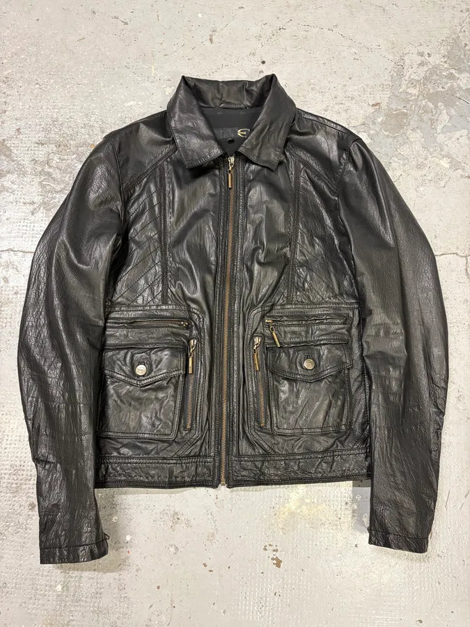 SS2007 Cavalli Black Mafia Leather Jacket panzxVE 0