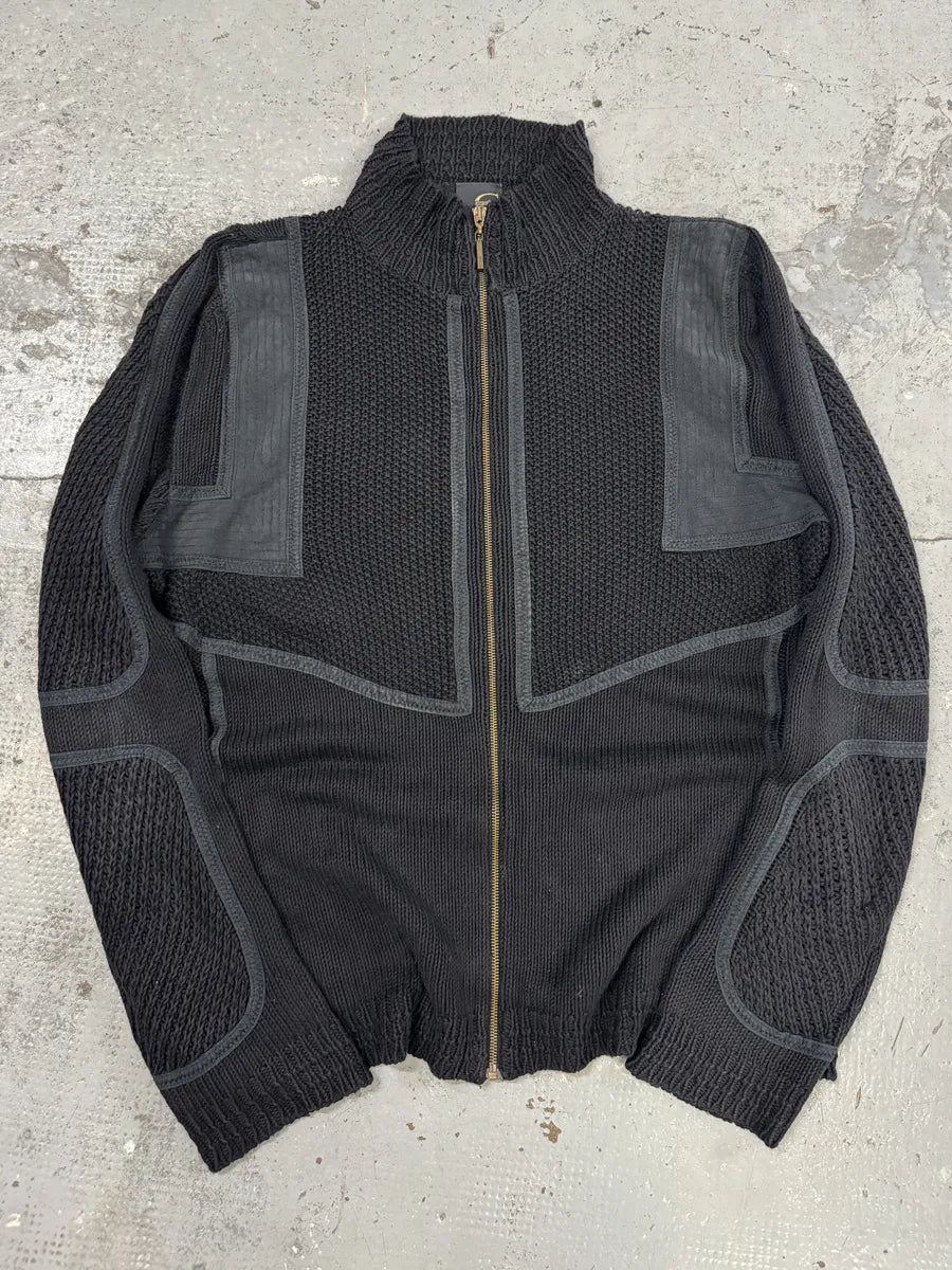 SS2007 Cavalli Black Wool Biker Hybrid Zip-up Jacket YeZyJuG 0