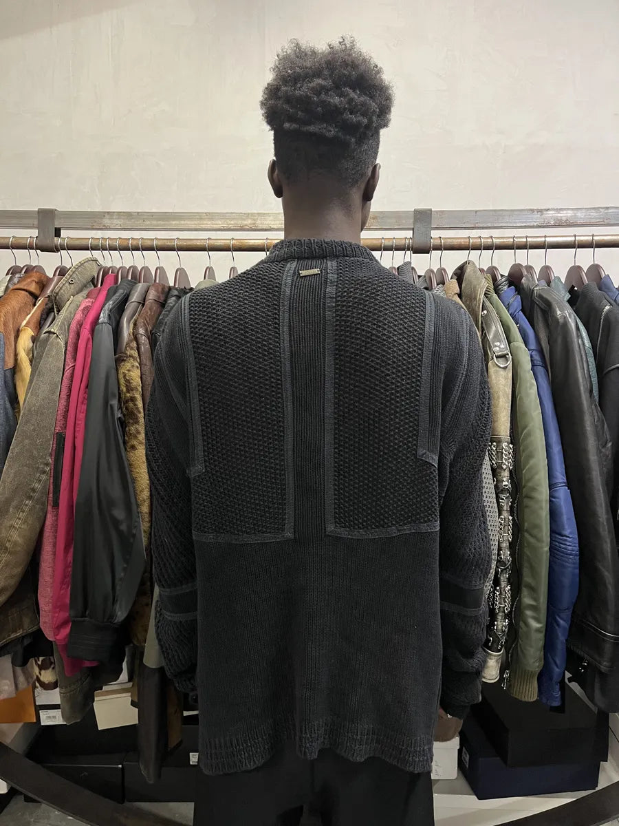 SS2007 Cavalli Black Wool Biker Hybrid Zip-up Jacket YeZyJuG 2