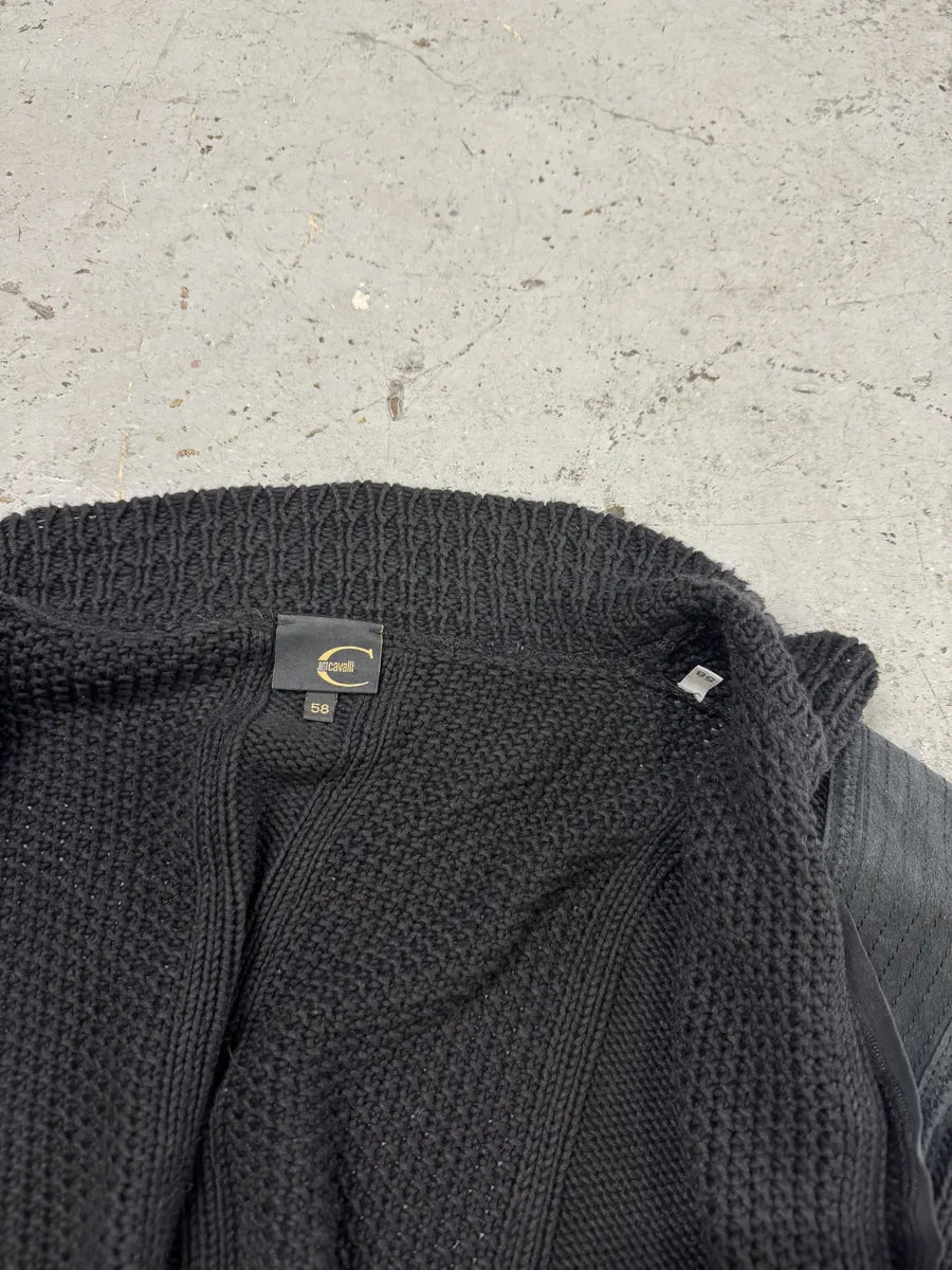 SS2007 Cavalli Black Wool Biker Hybrid Zip-up Jacket YeZyJuG 4