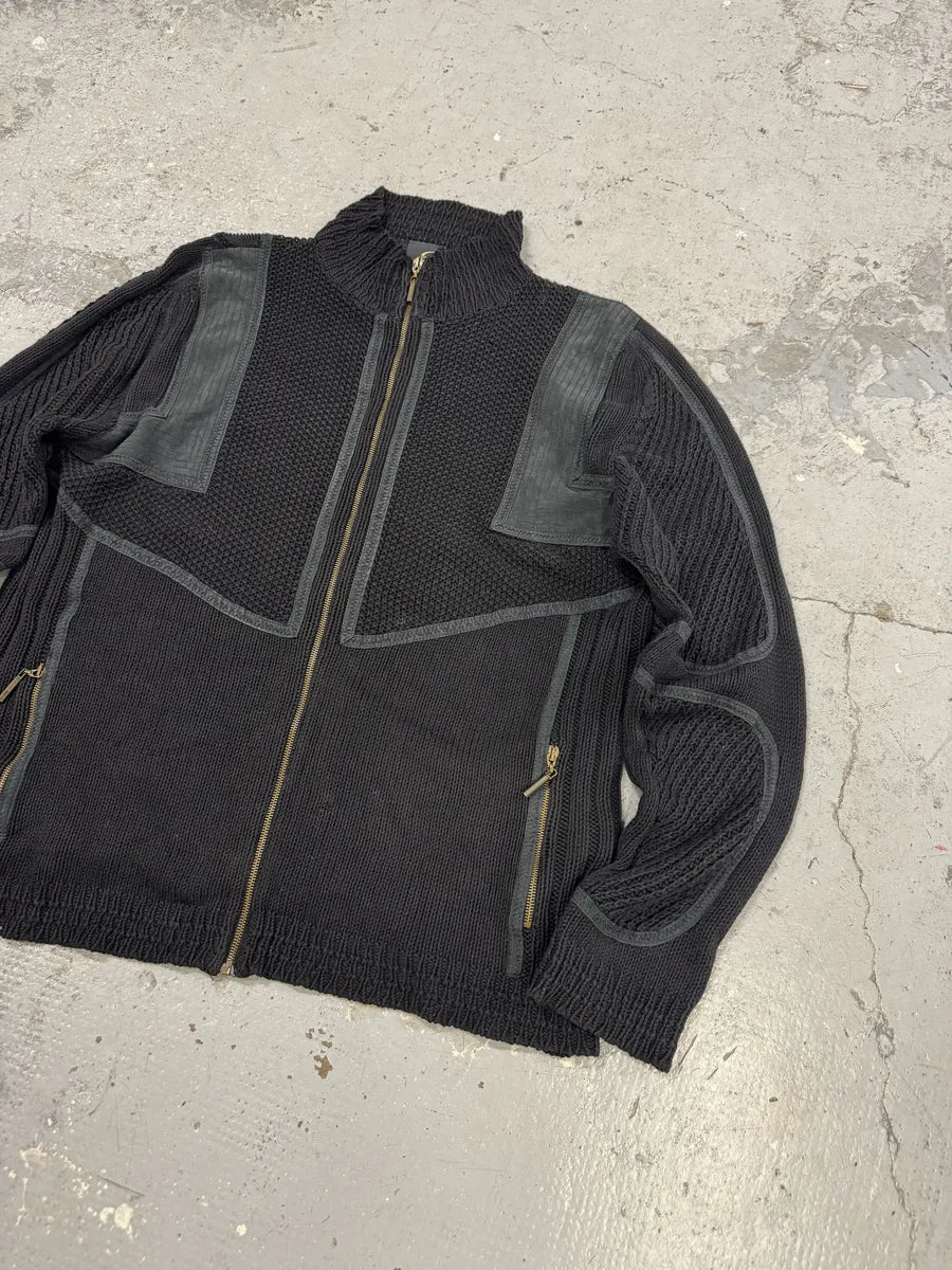 SS2007 Cavalli Black Wool Biker Hybrid Zip-up Jacket YeZyJuG 5