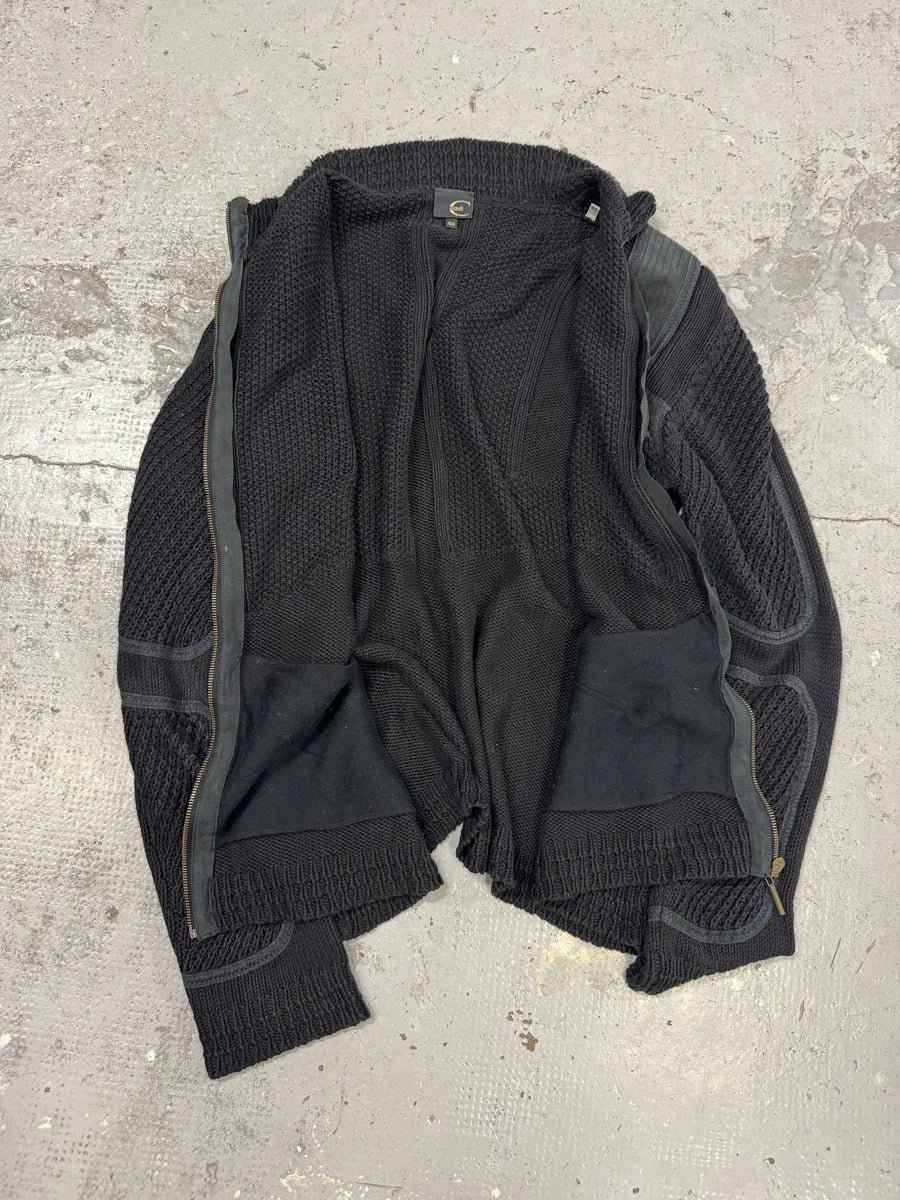 SS2007 Cavalli Black Wool Biker Hybrid Zip-up Jacket YeZyJuG 6