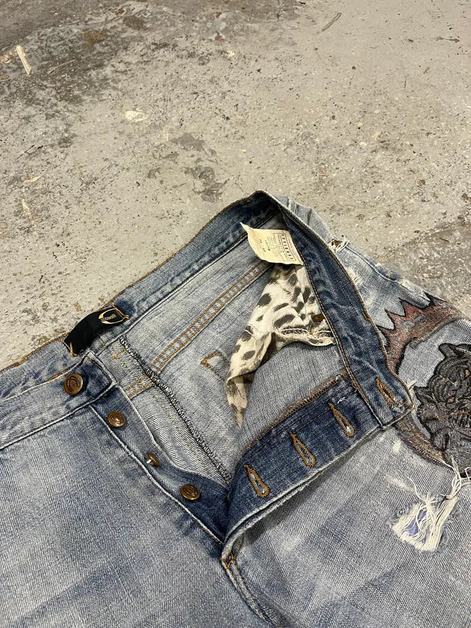 SS2007 Cavalli Blue Distressed Tiger Denim Jeans dctSOij 10