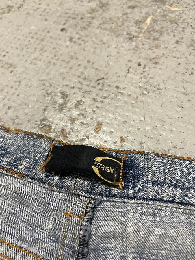 SS2007 Cavalli Blue Distressed Tiger Denim Jeans dctSOij 11