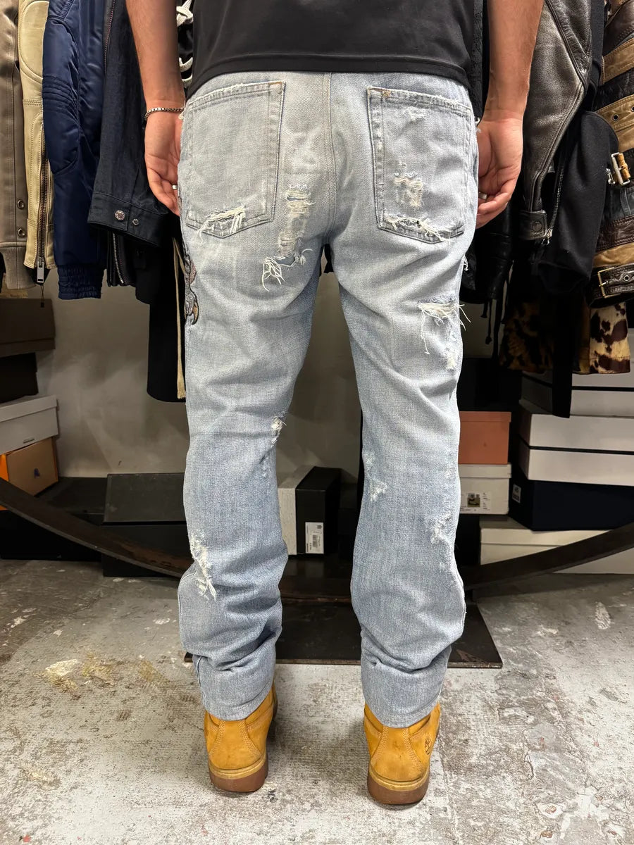 SS2007 Cavalli Blue Distressed Tiger Denim Jeans dctSOij 3