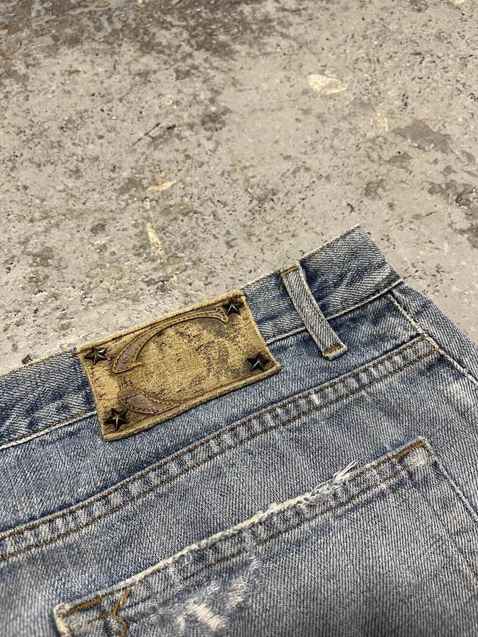 SS2007 Cavalli Blue Distressed Tiger Denim Jeans dctSOij 9