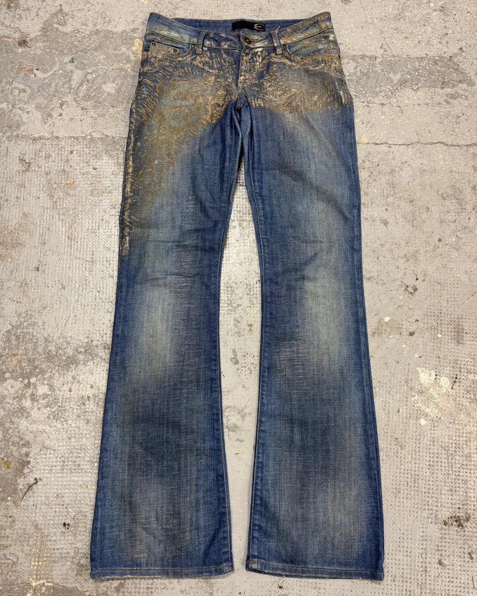 SS2007 Cavalli Blue Golden Aged Royal Denim Jeans XSzIHBy 0