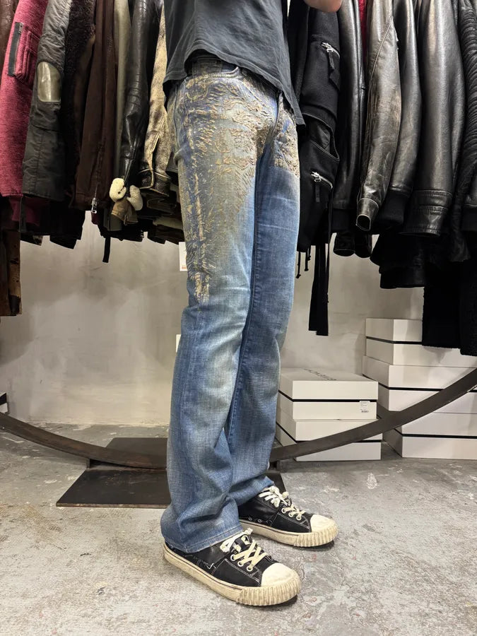 SS2007 Cavalli Blue Golden Aged Royal Denim Jeans XSzIHBy 1