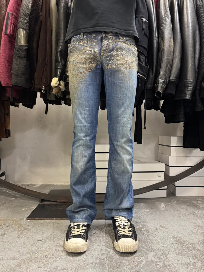 SS2007 Cavalli Blue Golden Aged Royal Denim Jeans XSzIHBy 2