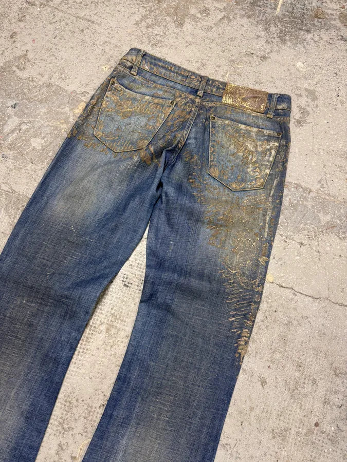 SS2007 Cavalli Blue Golden Aged Royal Denim Jeans XSzIHBy 5