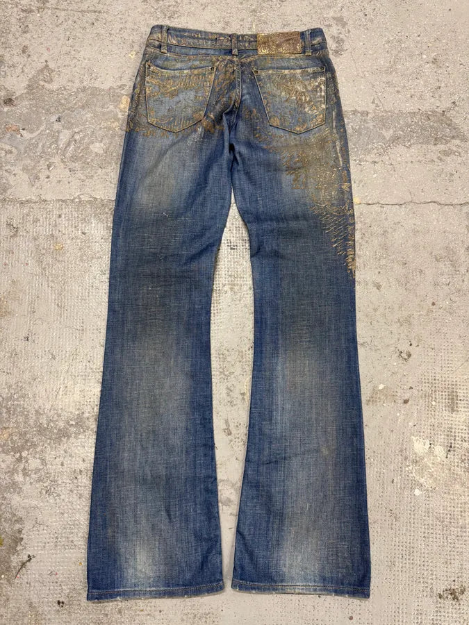 SS2007 Cavalli Blue Golden Aged Royal Denim Jeans XSzIHBy 8