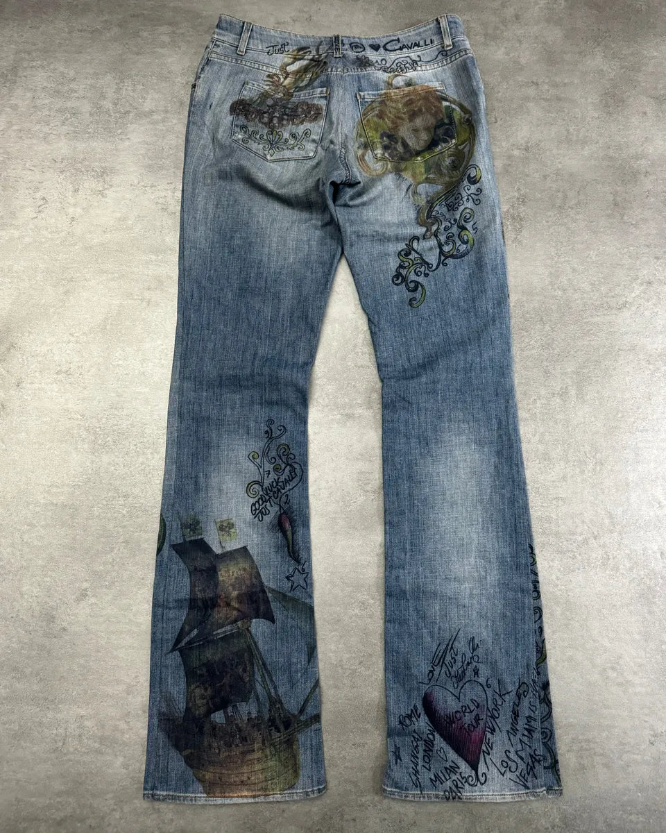 SS2007 Cavalli Painted Demoniac War Denim Pants cfxdNky 1