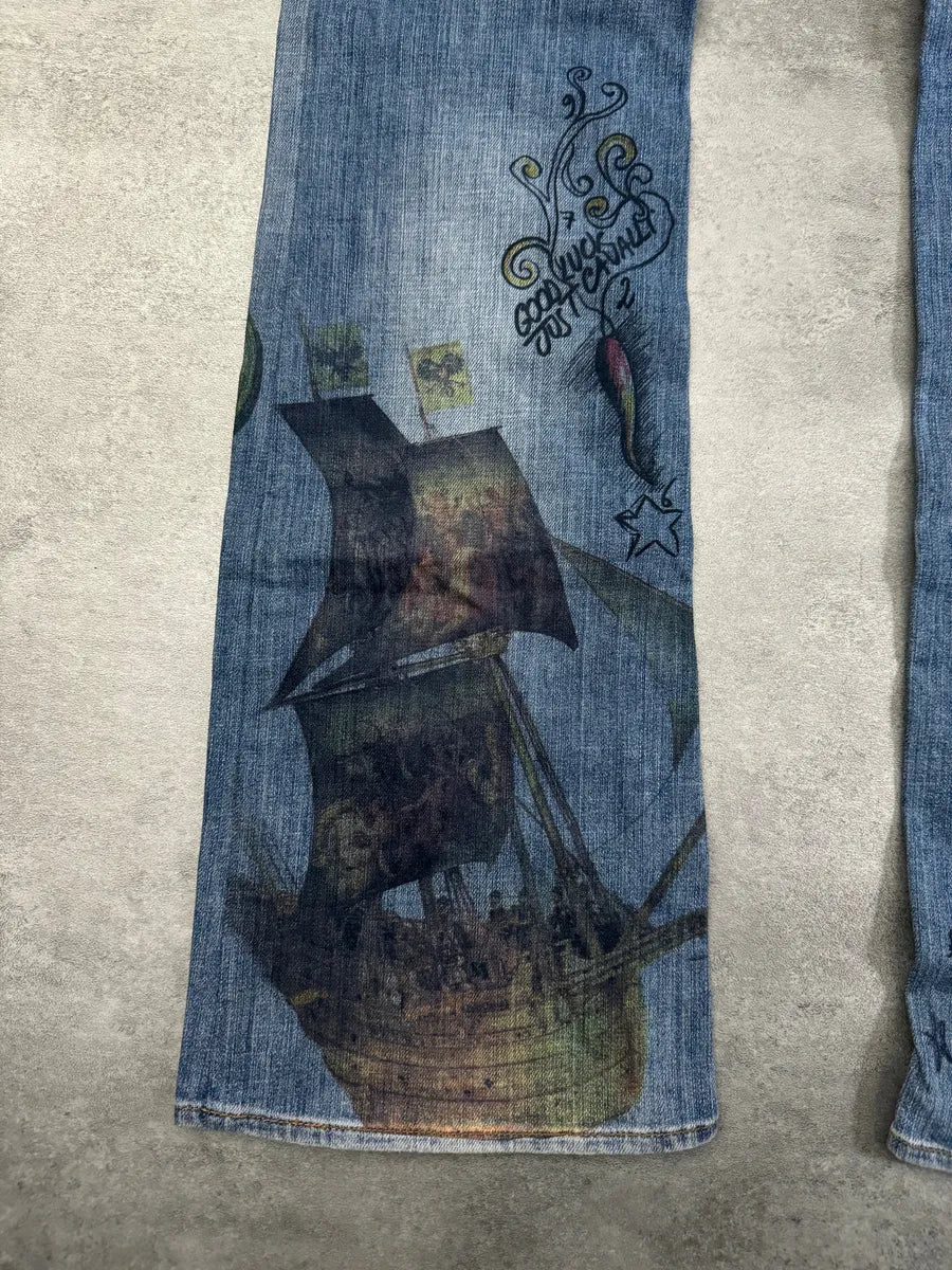 SS2007 Cavalli Painted Demoniac War Denim Pants cfxdNky 2