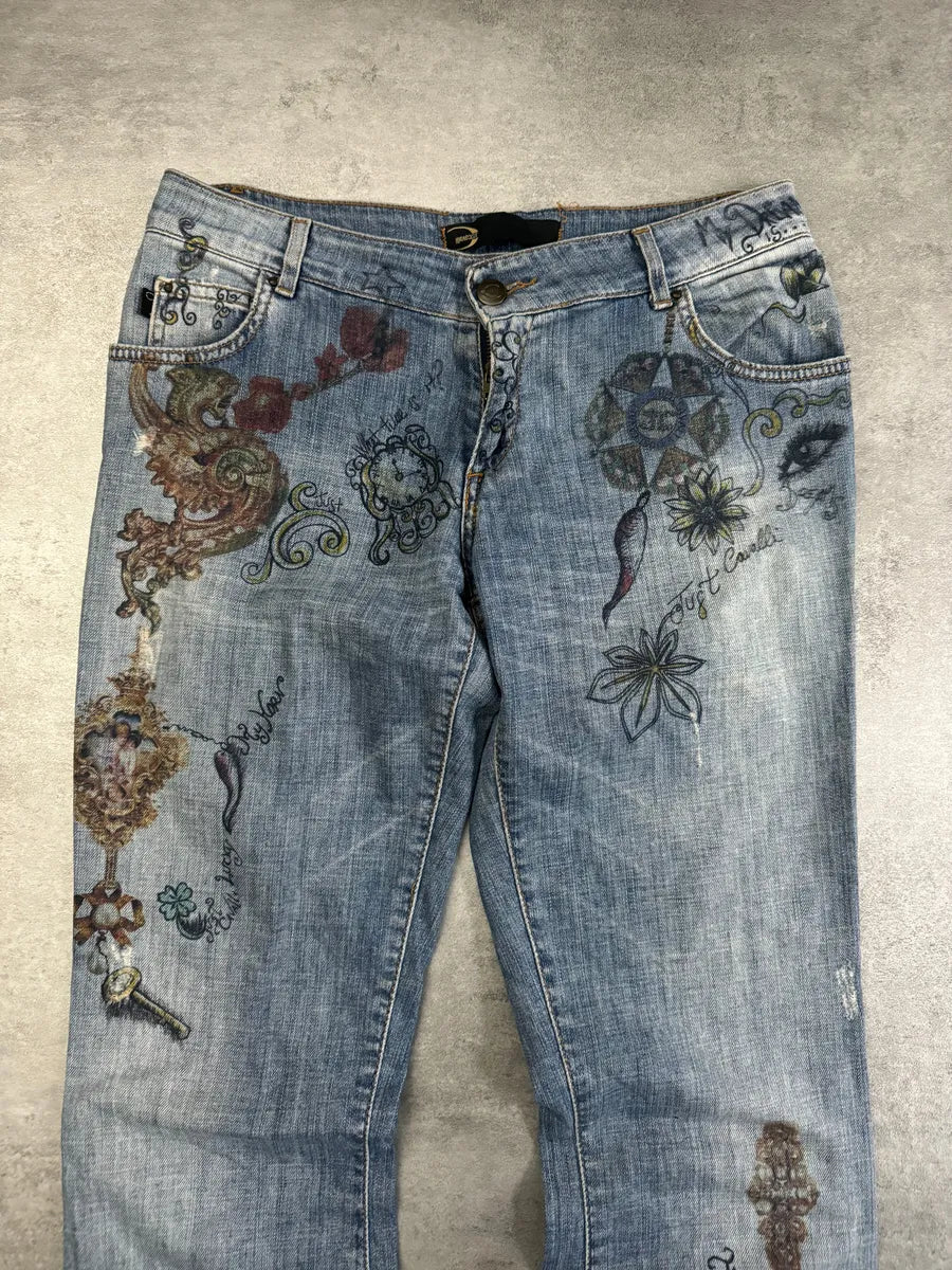 SS2007 Cavalli Painted Demoniac War Denim Pants cfxdNky 6