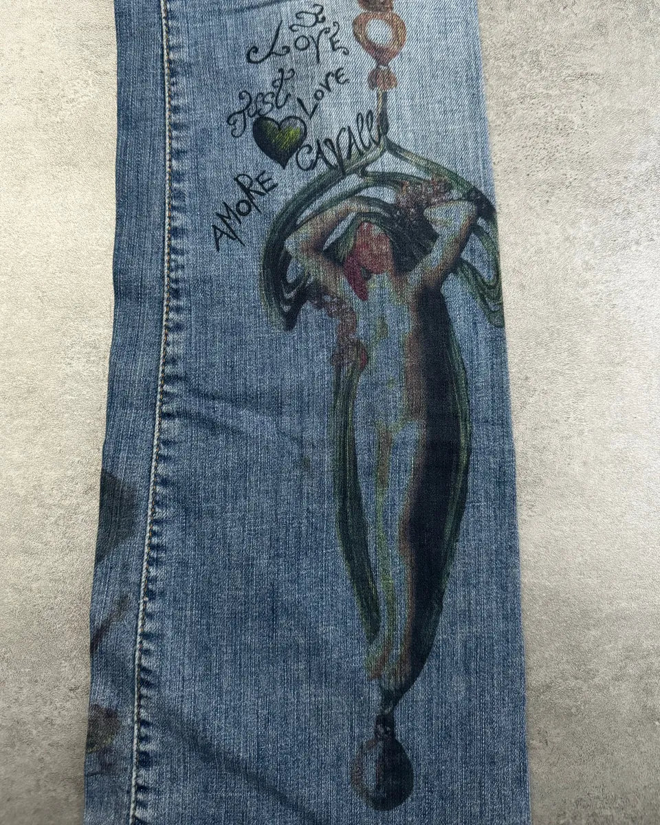SS2007 Cavalli Painted Demoniac War Denim Pants cfxdNky 7