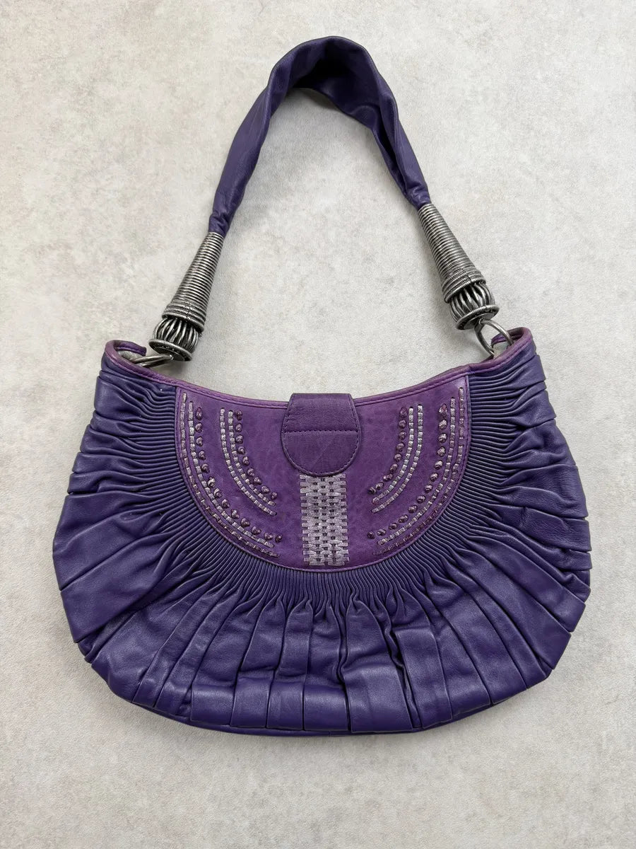 SS2007 Christian Dior Purple Leather Pleated Shoulder Bag EHgAbJG 0