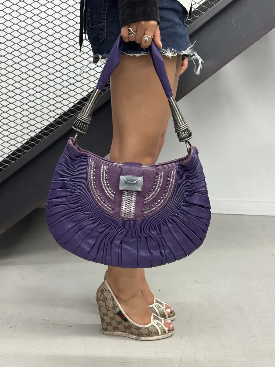 SS2007 Christian Dior Purple Leather Pleated Shoulder Bag EHgAbJG 1