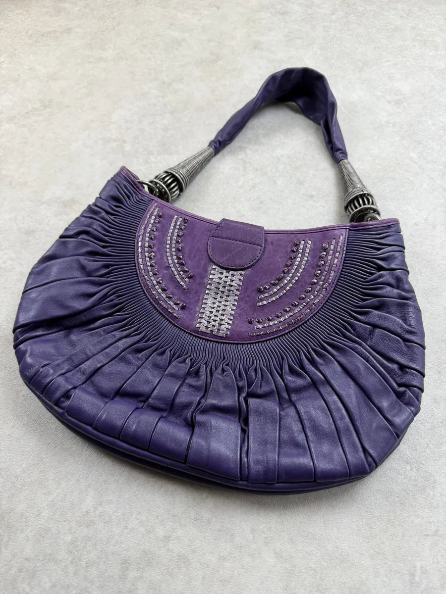 SS2007 Christian Dior Purple Leather Pleated Shoulder Bag EHgAbJG 16