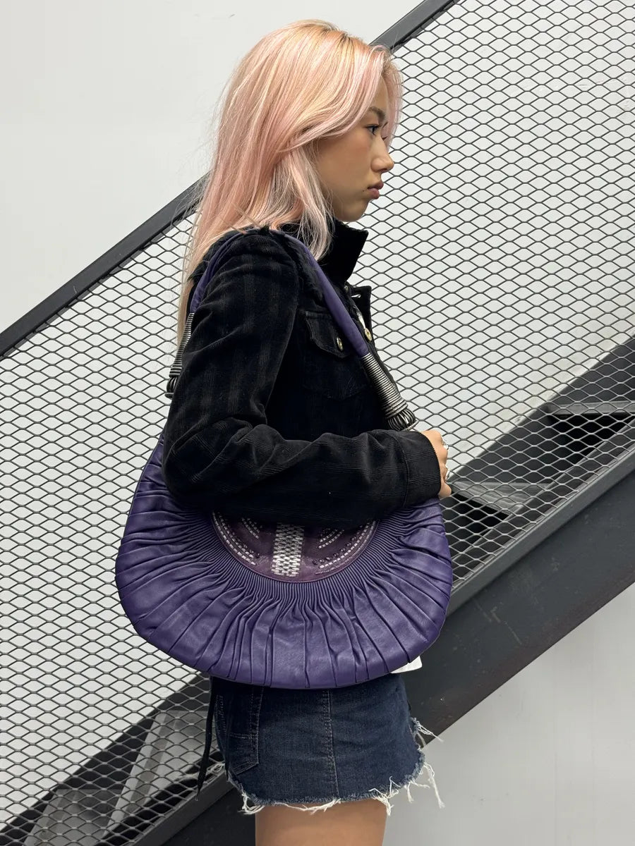 SS2007 Christian Dior Purple Leather Pleated Shoulder Bag EHgAbJG 2