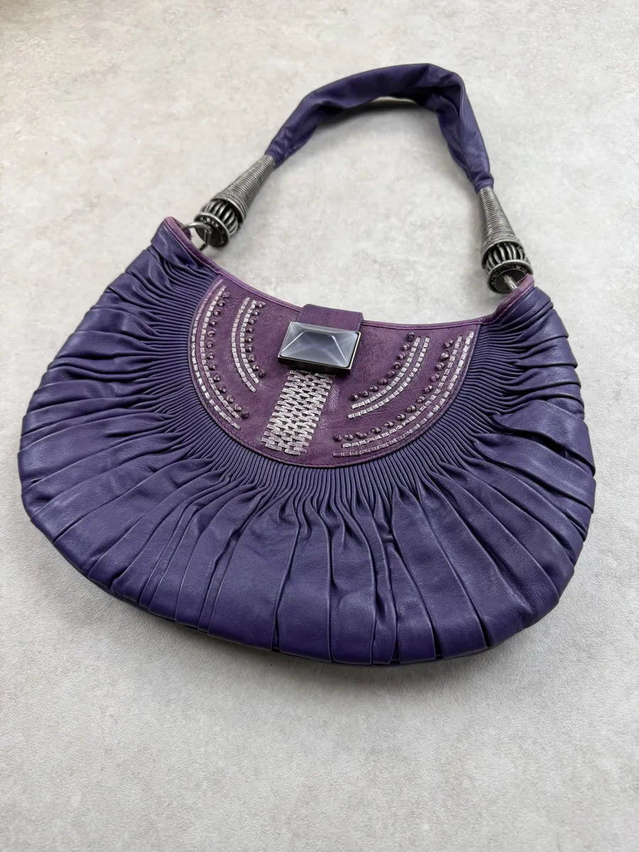SS2007 Christian Dior Purple Leather Pleated Shoulder Bag EHgAbJG 3