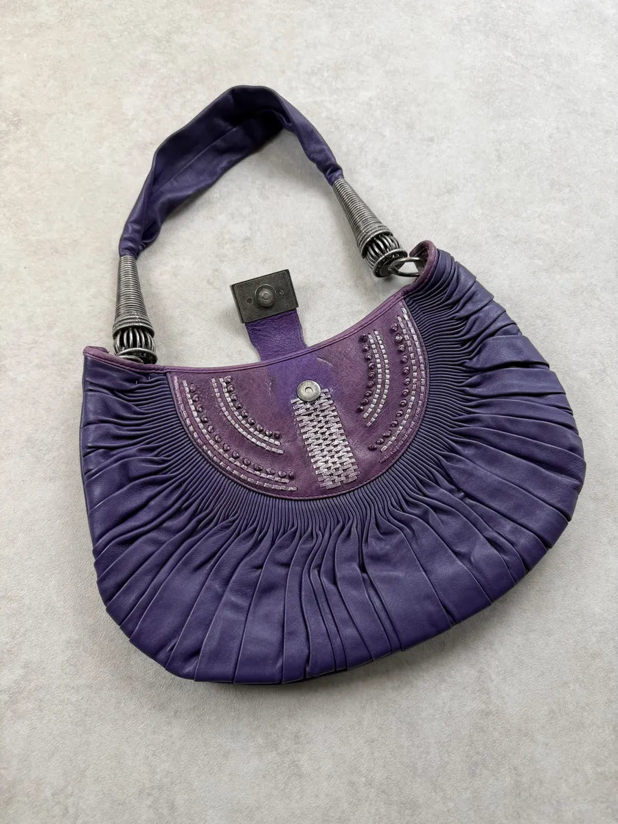 SS2007 Christian Dior Purple Leather Pleated Shoulder Bag EHgAbJG 8