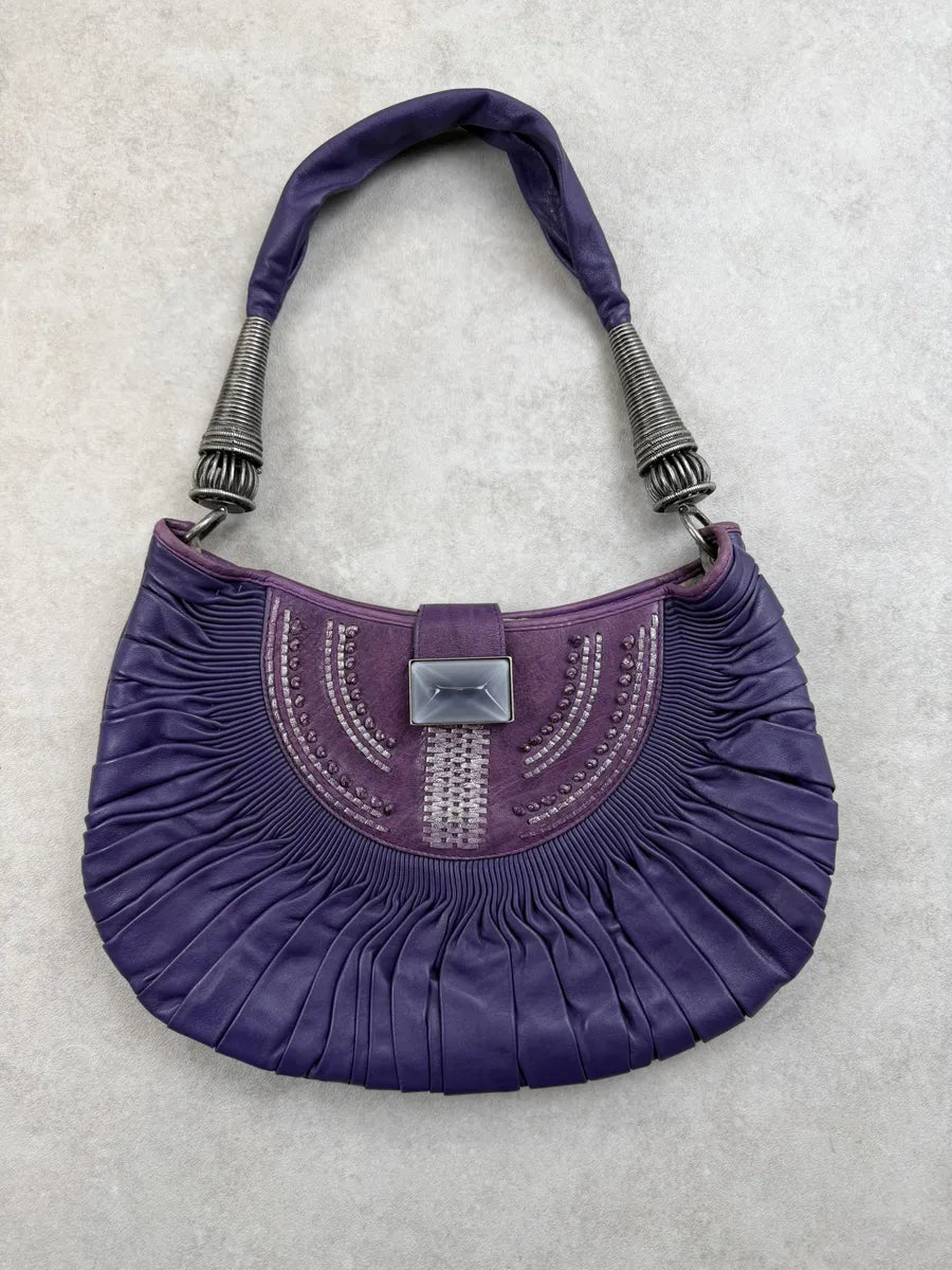 SS2007 Christian Dior Purple Leather Pleated Shoulder Bag EHgAbJG 9