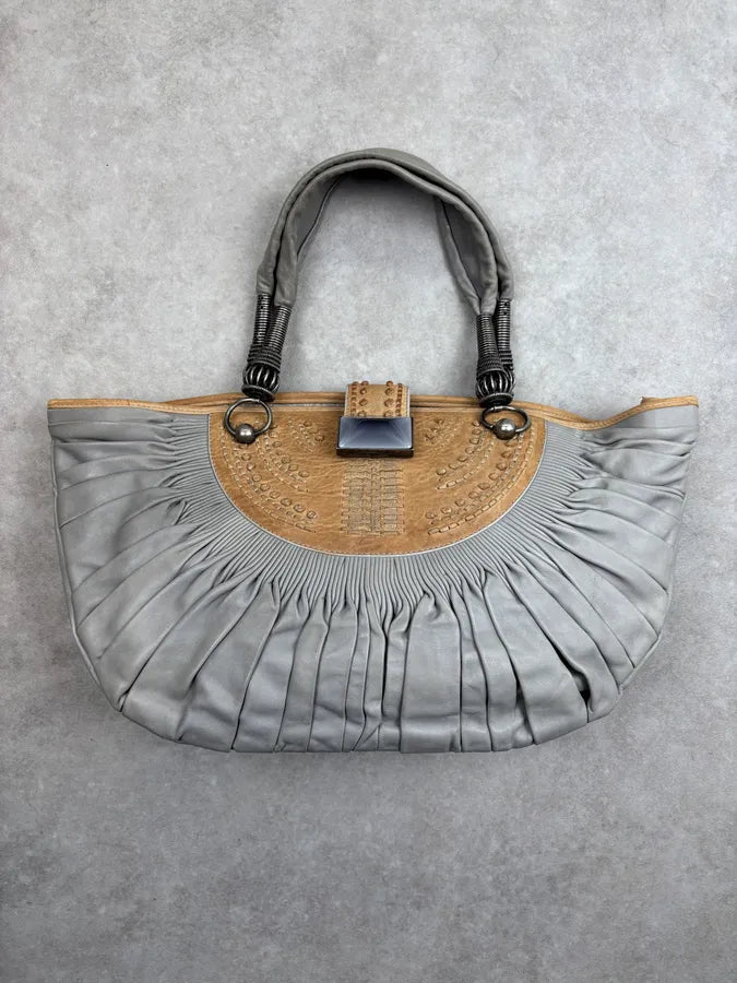 SS2007 Dior Pleated Nude Grey Leather Shoulder Bag qApemkX 0