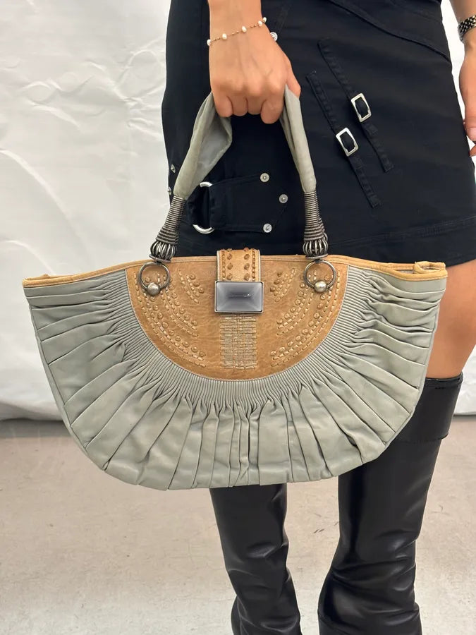 SS2007 Dior Pleated Nude Grey Leather Shoulder Bag qApemkX 1