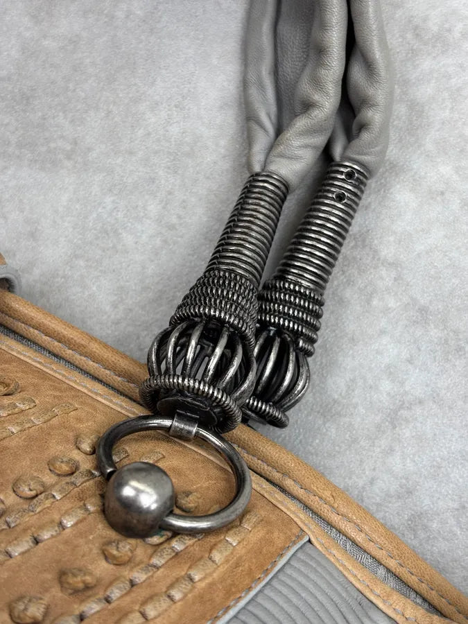 SS2007 Dior Pleated Nude Grey Leather Shoulder Bag qApemkX 10