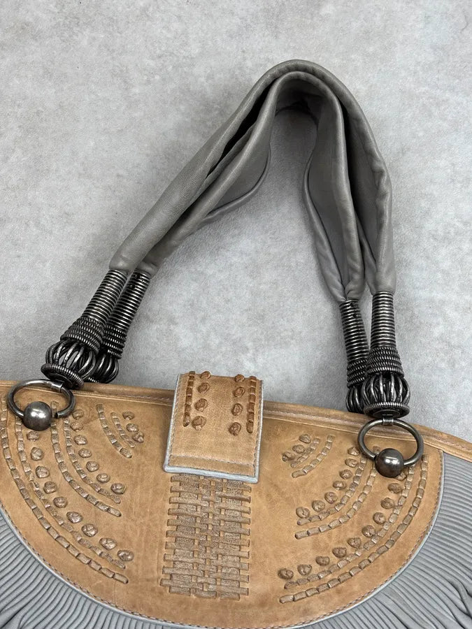 SS2007 Dior Pleated Nude Grey Leather Shoulder Bag qApemkX 11
