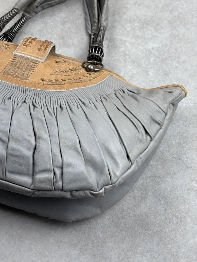 SS2007 Dior Pleated Nude Grey Leather Shoulder Bag qApemkX 13