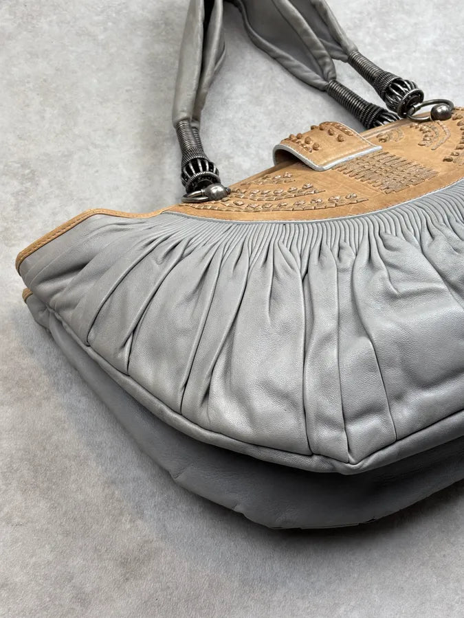 SS2007 Dior Pleated Nude Grey Leather Shoulder Bag qApemkX 14