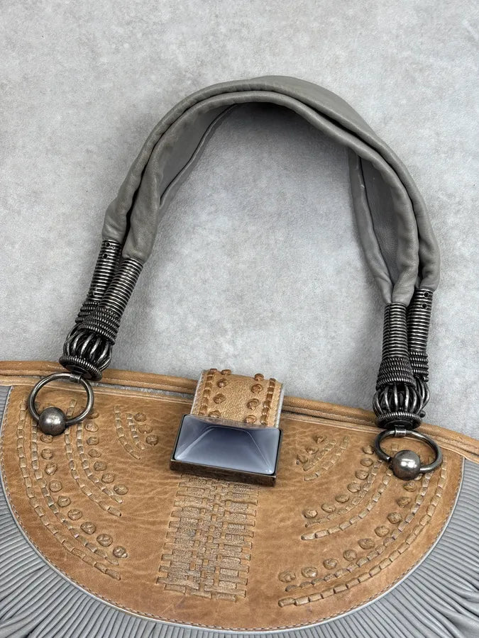 SS2007 Dior Pleated Nude Grey Leather Shoulder Bag qApemkX 3