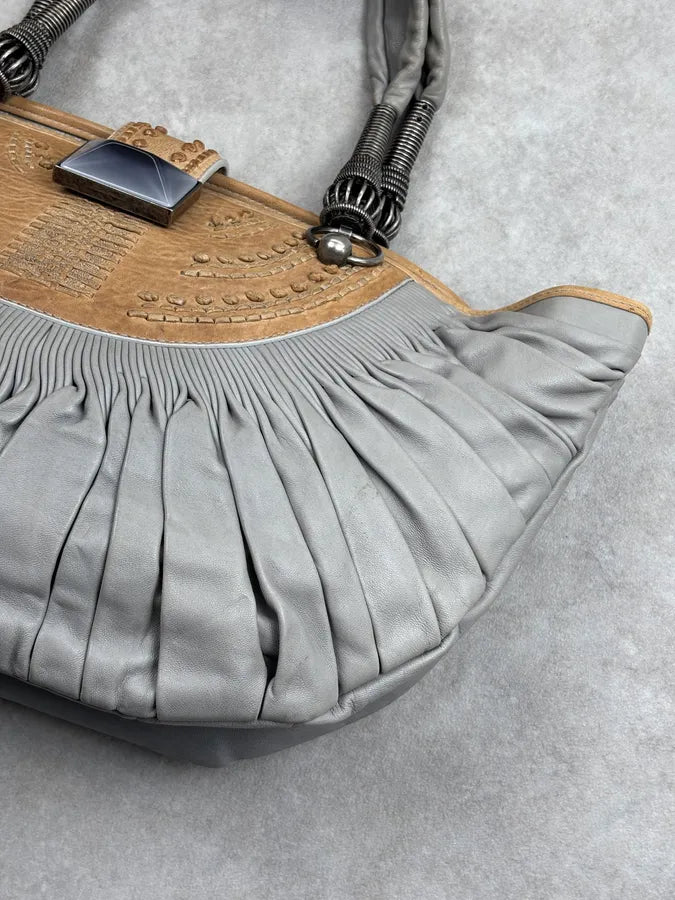 SS2007 Dior Pleated Nude Grey Leather Shoulder Bag qApemkX 4