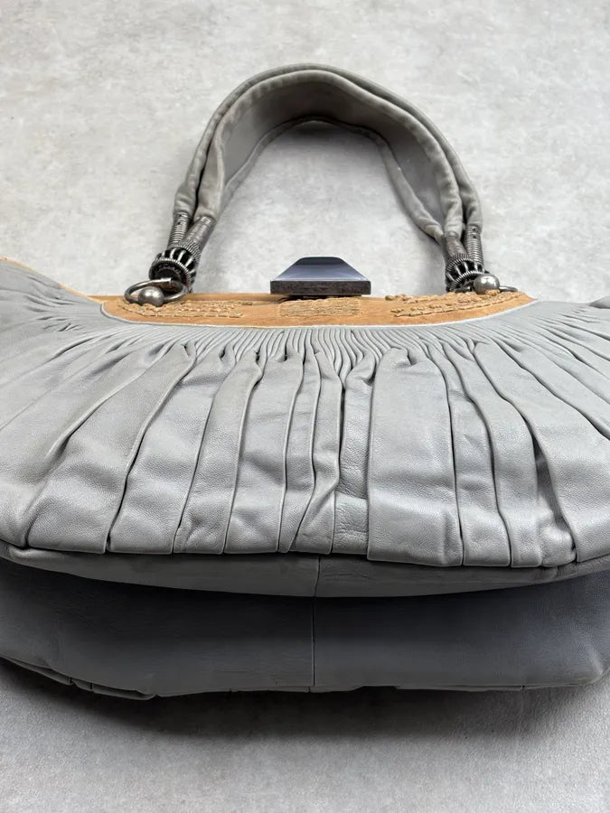 SS2007 Dior Pleated Nude Grey Leather Shoulder Bag qApemkX 7