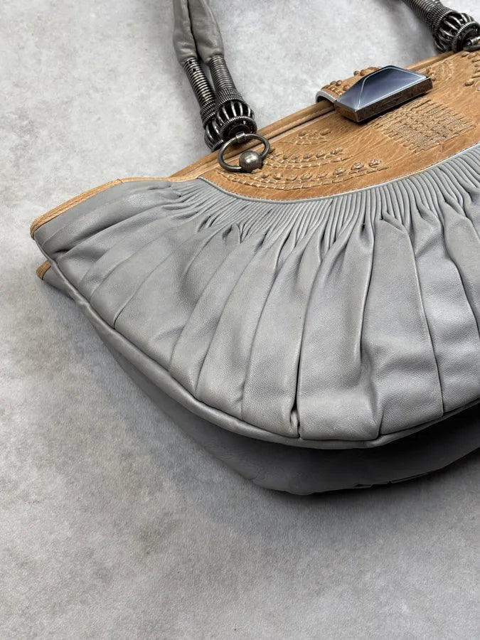 SS2007 Dior Pleated Nude Grey Leather Shoulder Bag qApemkX 8