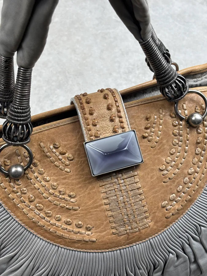 SS2007 Dior Pleated Nude Grey Leather Shoulder Bag qApemkX 9