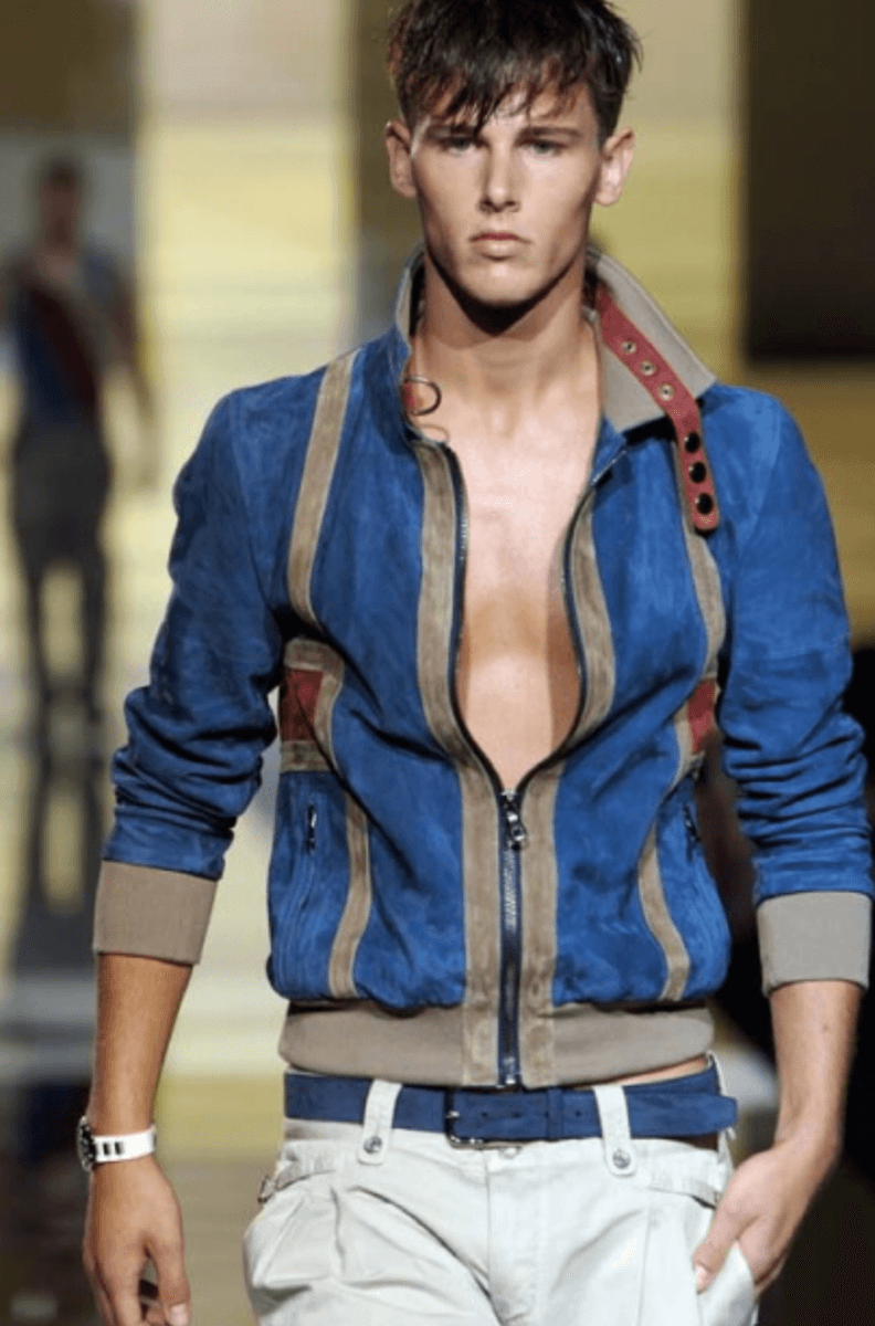 SS2007 Dolce & Gabbana Blue & Beige Suede Leather Jacket HfSKMmm 1