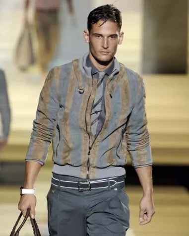 SS2007 Dolce & Gabbana Premia Lines Grey & Brown  Leather Biker Jacket (L) 1