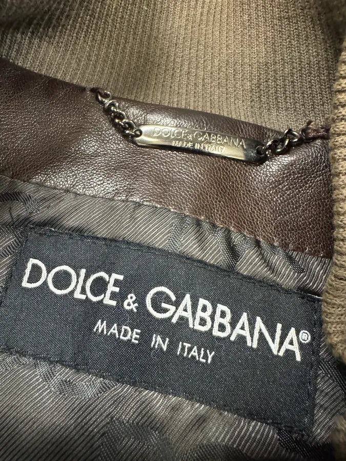 SS2007 Dolce & Gabbana Premia Lines Grey & Brown  Leather Biker Jacket (L) 10