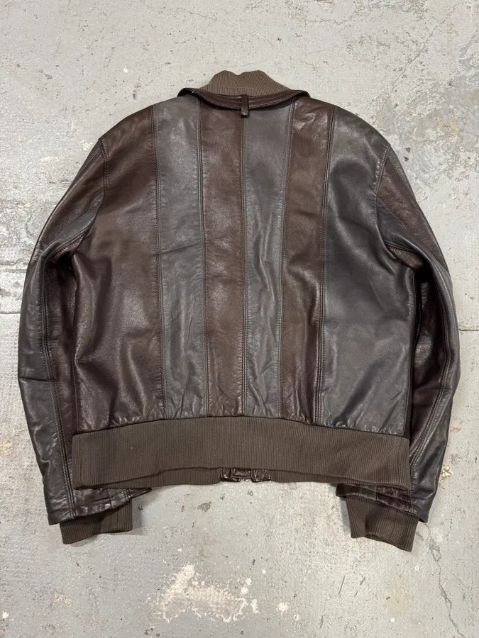 SS2007 Dolce & Gabbana Premia Lines Grey & Brown  Leather Biker Jacket (L) 3